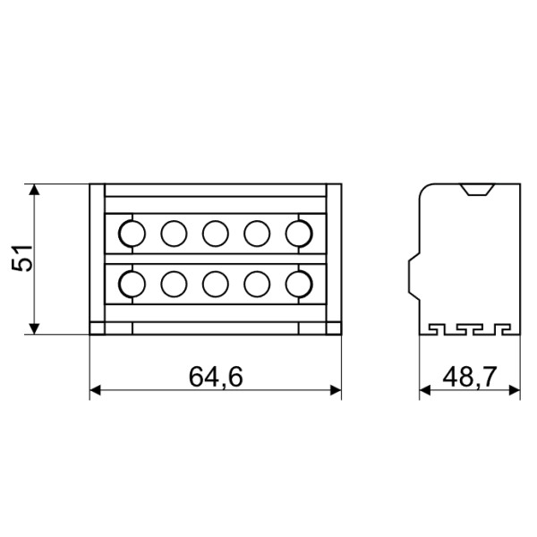 Tracon FLSO25-2P7 Modulární svorkovnice s výklopným ochranným krytem 1×25(25)mm2 / 3×10(6)mm2, 3×16(10)mm2, 500VAC/DC, 100A