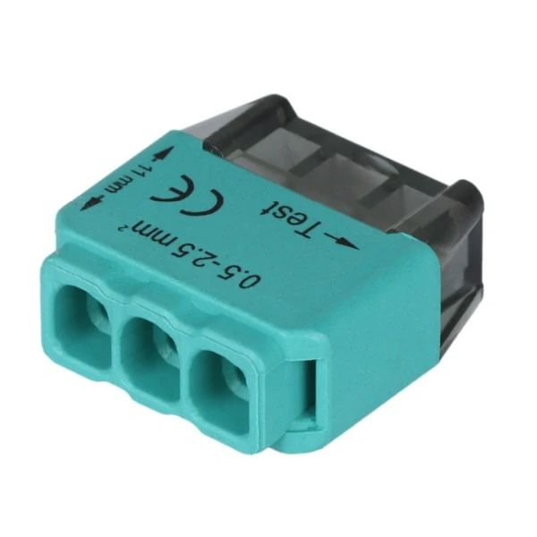 Tracon RVU2,5-3 Bezšroubová krabicová svorka, zelená 3x0,5-2,5mm2, 450VAC, max. 16A