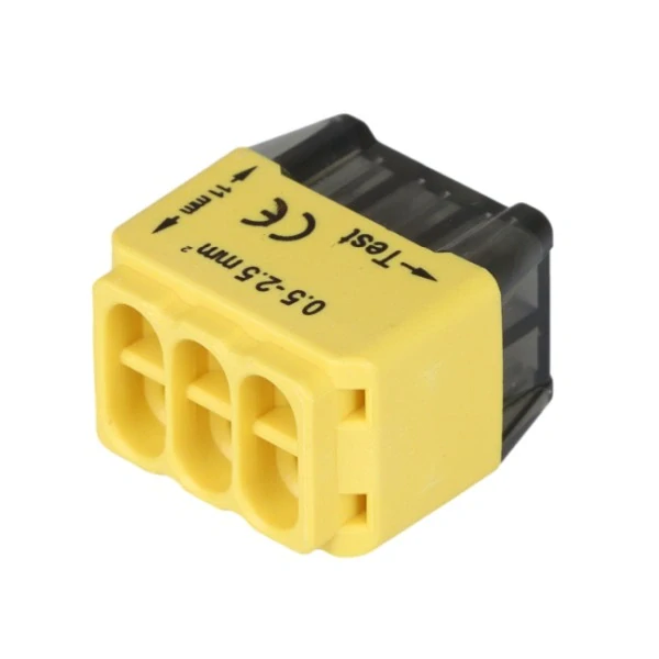 Tracon RVU2,5-6 Bezšroubová krabicová svorka, žlutá 6x0,5-2,5mm2, 450VAC, max. 16A