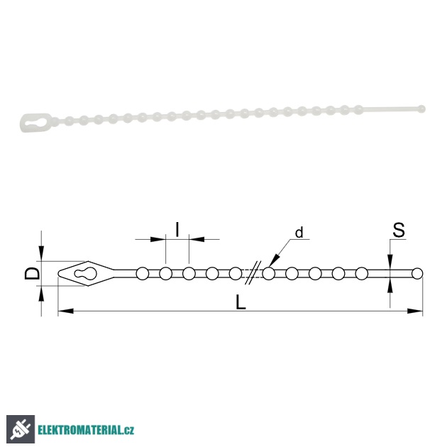 Tracon 200N-GY Stahovací pásky perličkové, rozepínací, přírodní 200×1,8mm, D=5-59mm, PA6.6