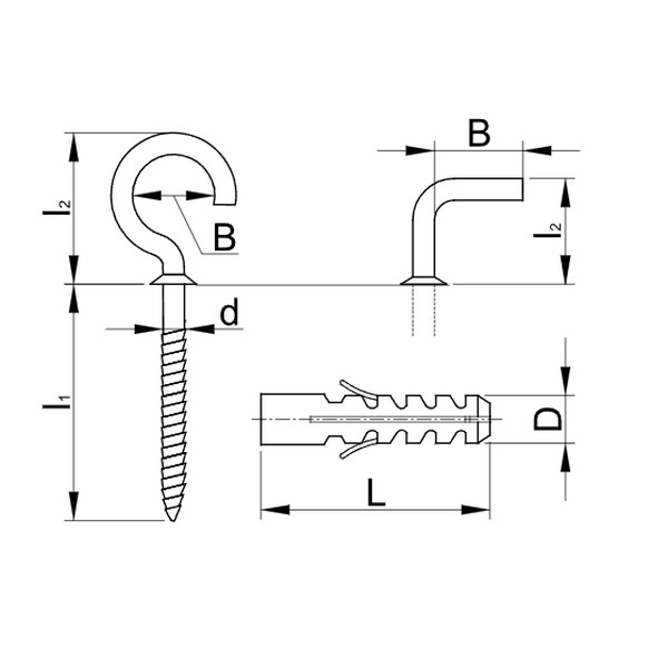 Tracon T6H Hmoždinky lemované  + hák 'C',šedé 6×30mm, PA6.6