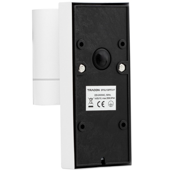 Tracon SPGU10IPFS1F Nástěnné bodové svítidlo, exterier., bílé, pohyb. snímač 100-240VAC, 50Hz, 1xGU10, max35W, 10s-4min, max 8m, 3-2000lx, IP44