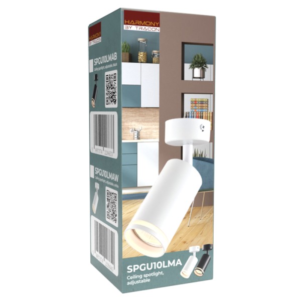 Tracon SPGU10LMAW Stropní nastavitelné bodové svítidlo, bílé 100-240VAC, 50Hz, 1xGU10, max.35W
