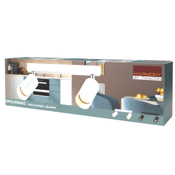Tracon SPGU10MA2B Stropní nastavitelné bodové svítidlo, černé 100-240VAC, 50Hz, 2xGU10, max.2x35W