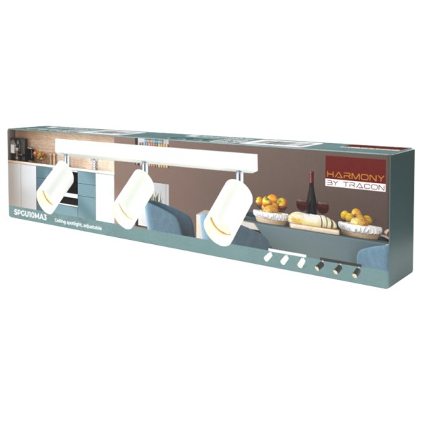 Tracon SPGU10MA3B Stropní nastavitelné bodové svítidlo, černé 100-240VAC, 50Hz, 3xGU10, max.3x35W
