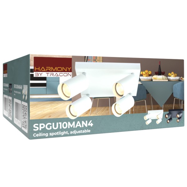 Tracon SPGU10MAN4B Stropní nastavitelné bodové svítidlo, černé 100-240VAC, 50Hz, 4xGU10, max.4x35W