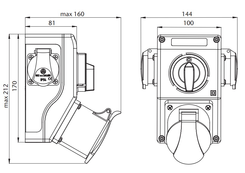 Minizásuvková rozvodnice ROS 4/V-10 s vypínačem 1x3253+2x230V, IP44