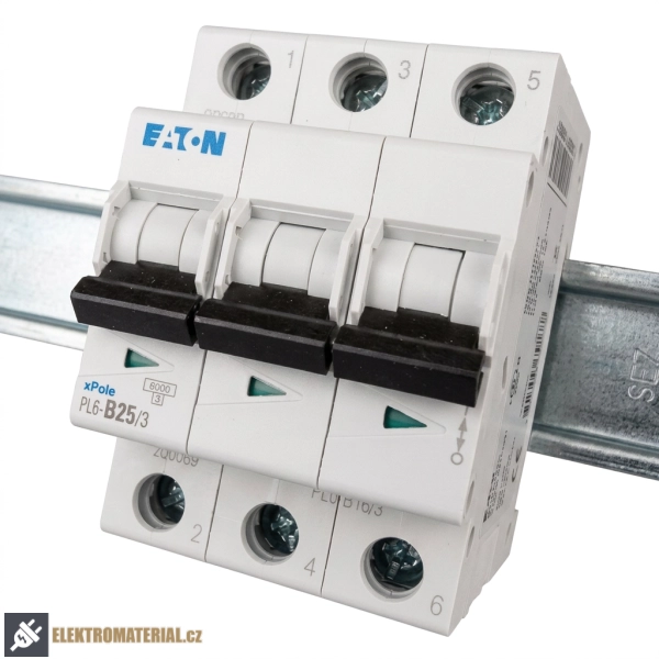 Třífázový jistič Eaton 286591 PL6-B25/3 na DIN lištu