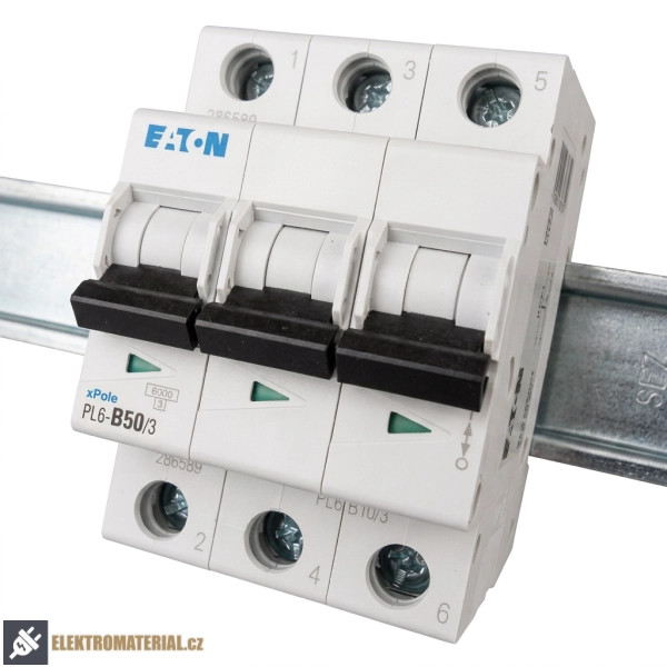 Třífázový jistič Eaton 286594 PL6-B50/3 na DIN lištu