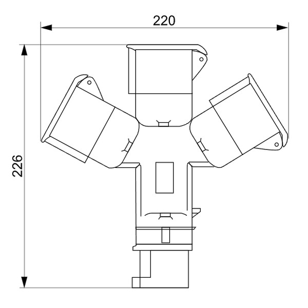 Tracon TICS-1025 Průmyslový rozbočovač 16A, IN 1x3P+N+E 6h, OUT 3x3P+N+E 6h, IP44