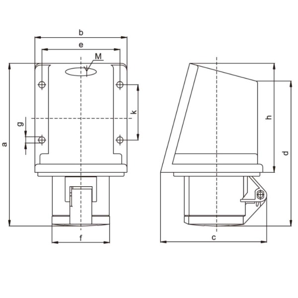 Tracon TICS-143 Nástěnná průmyslová zásuvka 125A, 250V, 2P+E, 6h, IP67