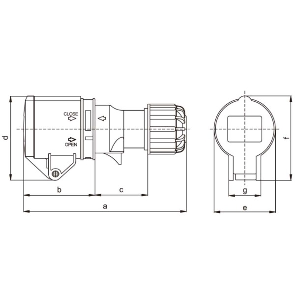 Tracon TICS-213H Spojovací průmyslová zásuvkas kabelovou přechodkou 16A, 230V, 2P+E, 6h, IP44
