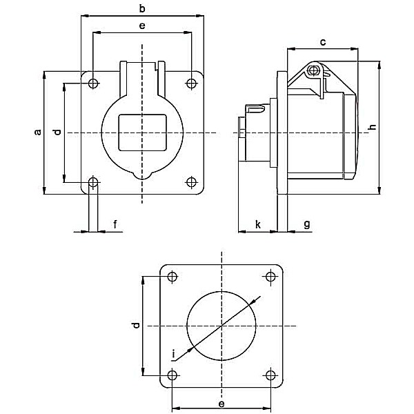 Tracon TICS-424 Vstavitelná průmyslová zásuvka rovná 32A, 400V, 3P+E, 6h, IP44