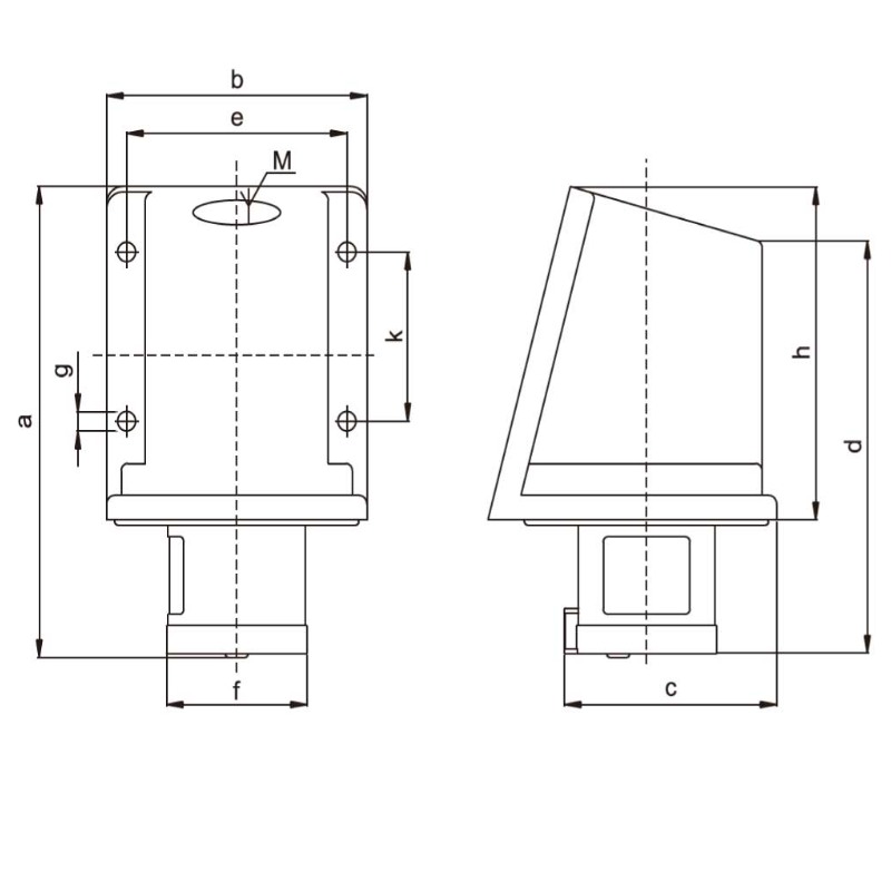 Tracon TICS-533 Nástěnná průmyslová přívodka 63A, 250V, 2P+E, 6h, IP67