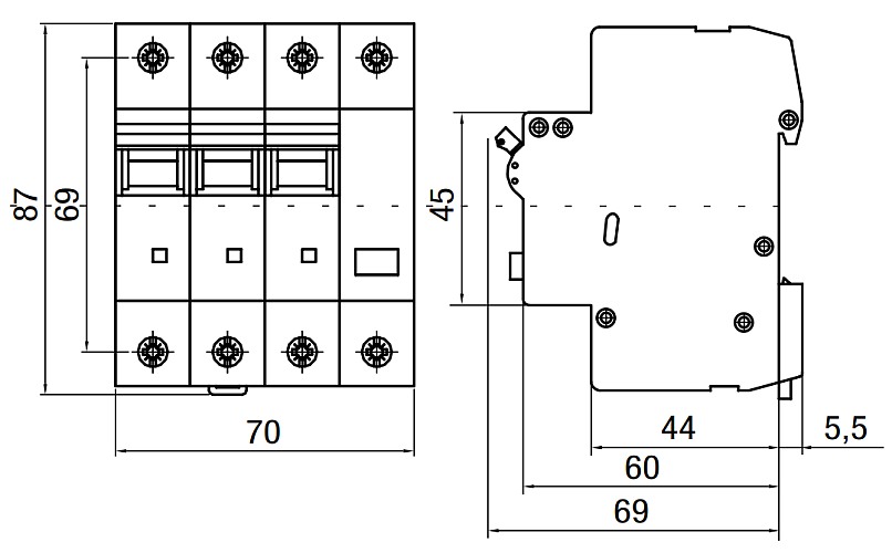 Proudový chránič s nadproudovou ochranou 4póly, charakteristika B, 10A, 30mA