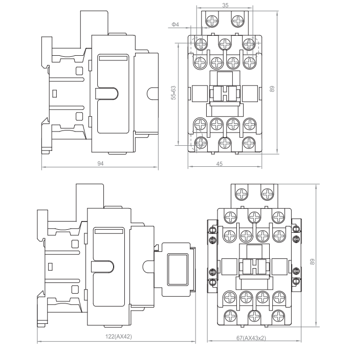 Noark 101159 Ex9C18 11 3P 24V Stykač 3pól,18A 24VAC,1vyp.+1 zap.p.k.