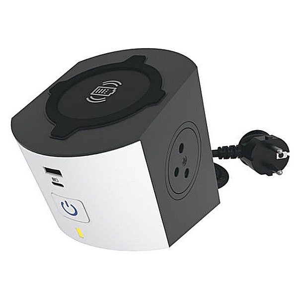 Legrand 049412 Prodlužovací kabel s bezdrátovou nabíječkou, H05VV-F3G, 2 m, 2 zásuvky + 2 USB, bílo/černá