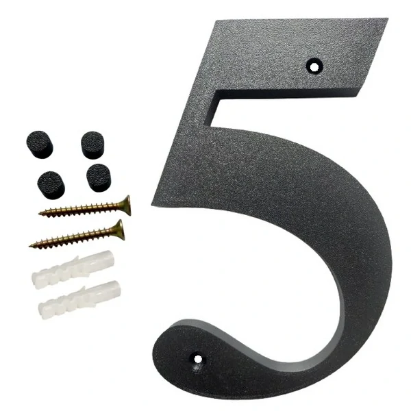 Domovní číslo popisné 5 na zeď, vrata, sloupky s dírami pro vruty barva černá, výška 170 mm