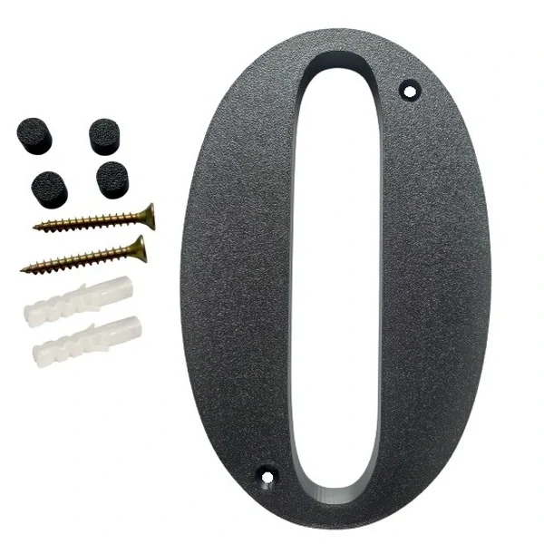 Domovní číslo popisné 0 na zeď, vrata, sloupky s dírami pro vruty barva černá, výška 170 mm
