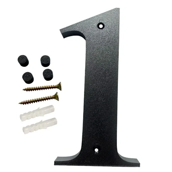 Domovní číslo popisné 1 na zeď, vrata, sloupky s dírami pro vruty barva černá, výška 170 mm
