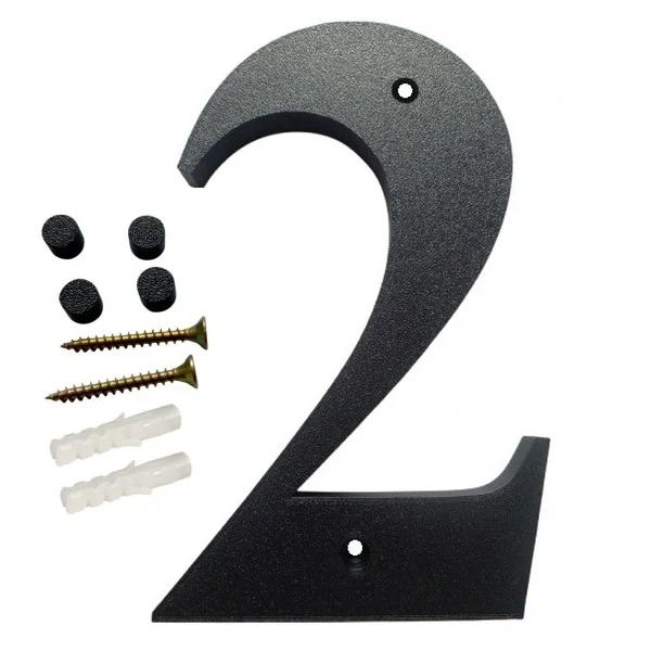 Domovní číslo popisné 2 na zeď, vrata, sloupky s dírami pro vruty barva černá, výška 170 mm