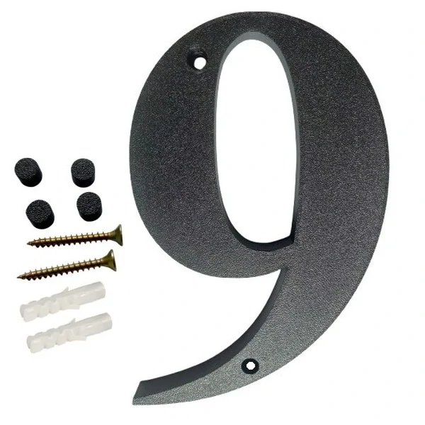 Domovní číslo popisné 9 na zeď, vrata, sloupky s dírami pro vruty barva černá, výška 170 mm