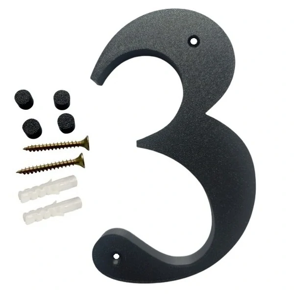 Domovní číslo popisné 3 na zeď, vrata, sloupky s dírami pro vruty barva černá, výška 170 mm