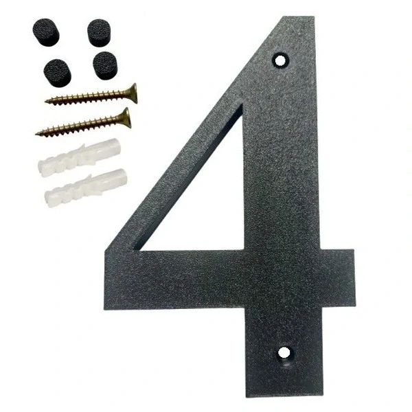 Domovní číslo popisné 4 na zeď, vrata, sloupky s dírami pro vruty barva černá, výška 170 mm