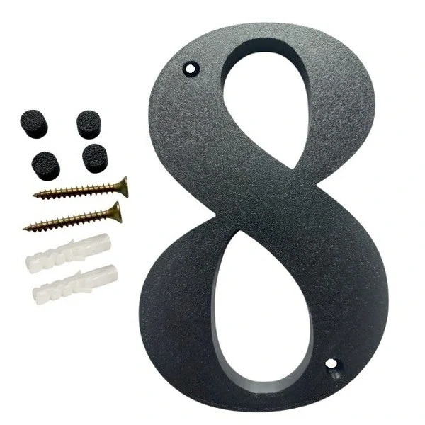 Domovní číslo popisné 8 na zeď, vrata, sloupky s dírami pro vruty barva černá, výška 170 mm