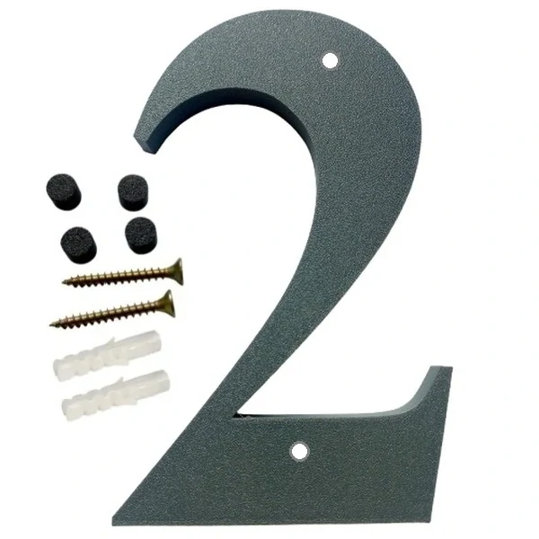Domovní číslo popisné 2 na zeď, vrata, sloupky s dírami pro vruty barva antracit, výška 170 mm