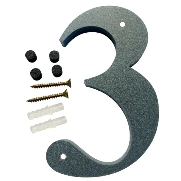 Domovní číslo popisné 3 na zeď, vrata, sloupky s dírami pro vruty barva antracit, výška 170 mm