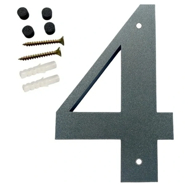 Domovní číslo popisné 4 na zeď, vrata, sloupky s dírami pro vruty barva antracit, výška 170 mm