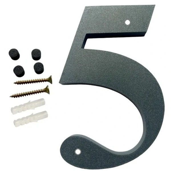 Domovní číslo popisné 5 na zeď, vrata, sloupky s dírami pro vruty barva antracit, výška 170 mm