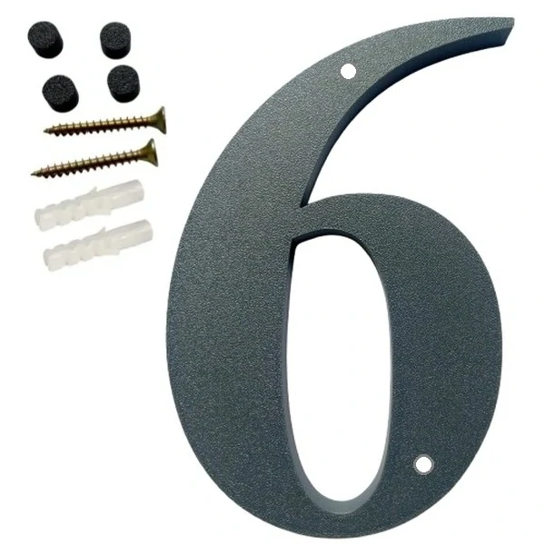 Domovní číslo popisné 6 na zeď, vrata, sloupky s dírami pro vruty barva antracit, výška 170 mm