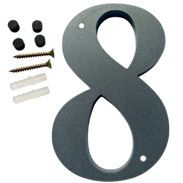 Domovní číslo popisné 8 na zeď, vrata, sloupky s dírami pro vruty barva antracit, výška 170 mm
