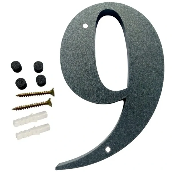 Domovní číslo popisné 9 na zeď, vrata, sloupky s dírami pro vruty barva antracit, výška 170 mm