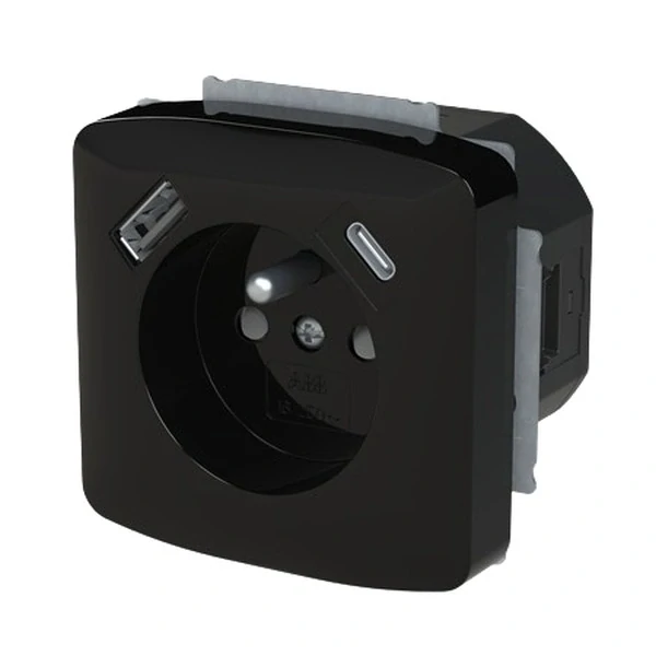 ABB 5569A-A32357 N Tango Zásuvka 1násobná s kolíkem, s clonkami, s nabíjením USB-A, USB-C, černá