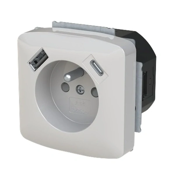 ABB 5569A-A32357 S Tango Zásuvka 1násobná s kolíkem, s clonkami, s nabíjením USB-A, USB-C, šedá