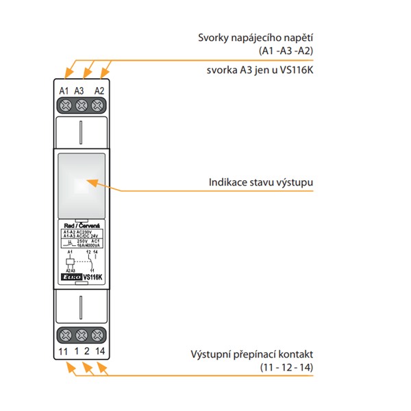 ELKO-EP 2257 VS116K/bílá Pomocné relé 1x16A přepínací, AC 230V, AC/DC 24V