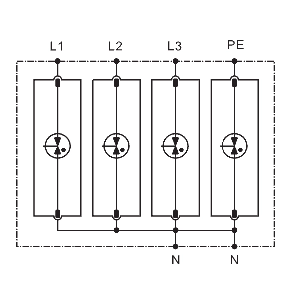 Tracon ESPD1+2-50-3+1P Svodič přepětí AC, typ T1+T2 neodnímatelný modul Uc:385V; Iimp:50/100kA; In:50/100kA; Up:2,5kV; 3+1P