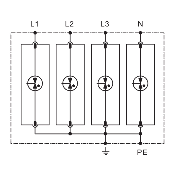 Tracon ESPD1+2-50-4P Svodič přepětí AC, typ T1+T2 neodnímatelný modul Uc:385V; Iimp:50kA; In:50kA; Imax:160kA; Up:2,5kV; 4P
