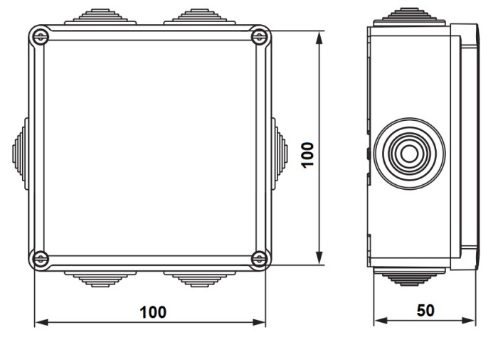 Krabice S-BOX 106 SK, 100x100x50mm + průchodky, IP55