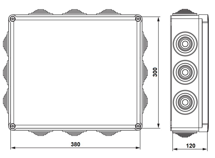 Krabice S-BOX 706 SK, 380x300x120mm + průchodky, IP55