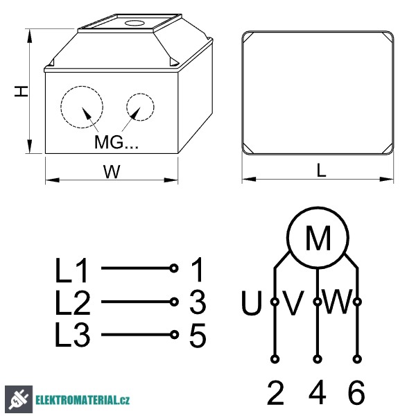 Krabicový vačkový vypínač motoru, ON-OFF Tracon TKM-63/QT 400V, 50Hz, 63A, 18,5kW, 64×64mm, IP44