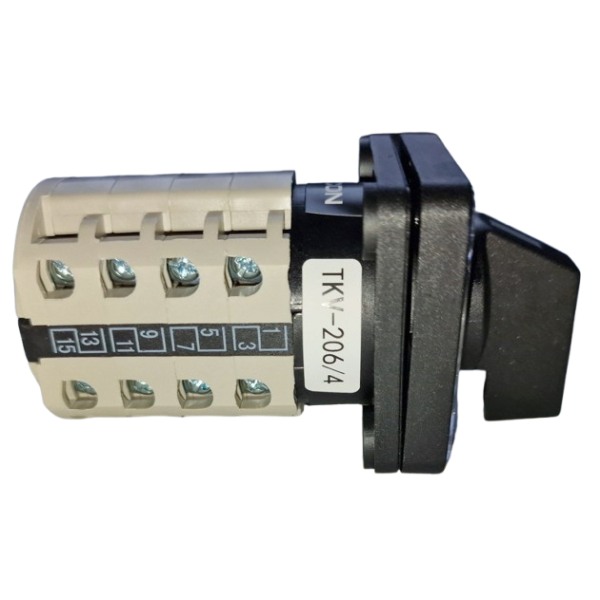 Vačkový přepínač, 1-0-2 Tracon TKV-206/4 400V, 50Hz, 20A, 2×4P, 5,5kW, 48×48mm, 60°
