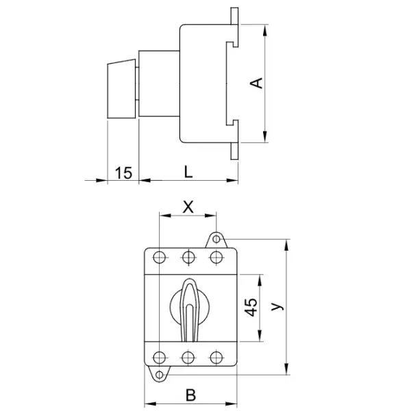 Bezpečnostní vypínač upevnitelný na DIN-lištu Tracon TSM-20/4 400V, 50Hz, 20A, 4P, 5,5kW, 55,5×55,5mm