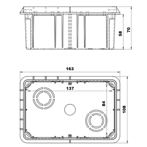 Podomítková instalační krabice TRACON S163×108x70 mm
