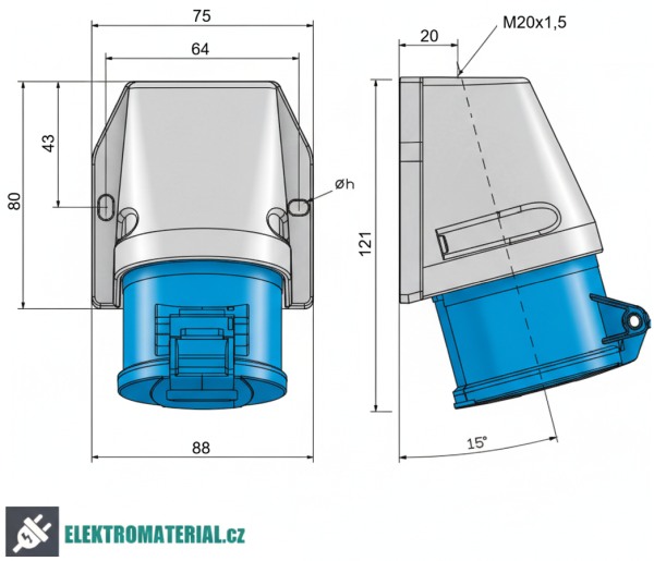 TP Electric 3020-307-0900 Nástěnná zásuvka, Quick Connect 3x16A / IP44