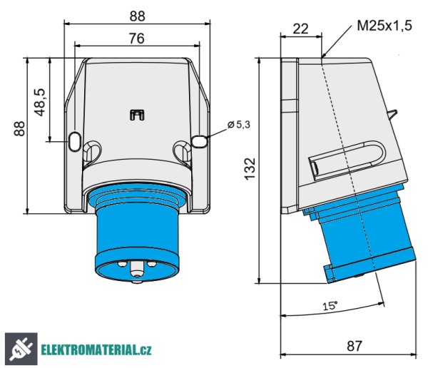 TP Electric 3024-312-0900 Nástěnná přívodka, Quick Connect 3x32A / IP44