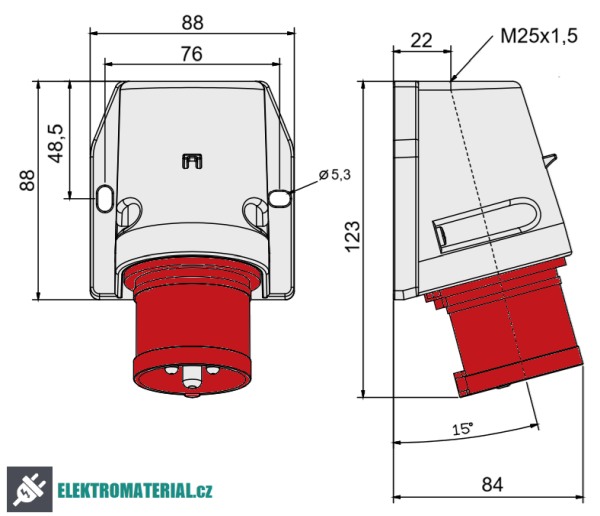 TP Electric 3005-312-1600 Nástěnná přívodka, Quick Connect 5x16A / IP44